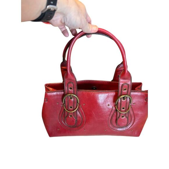 Aldo Red Leather Handbag With Buckle Detailing & Zip Closure - Picture 3 of 14